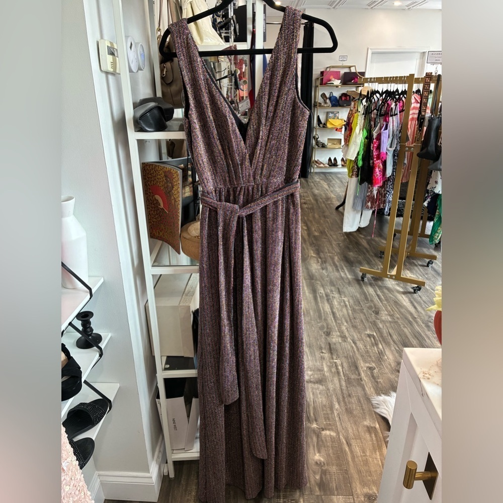 Maniju rainbow shimmer floor length Dress medium NWT